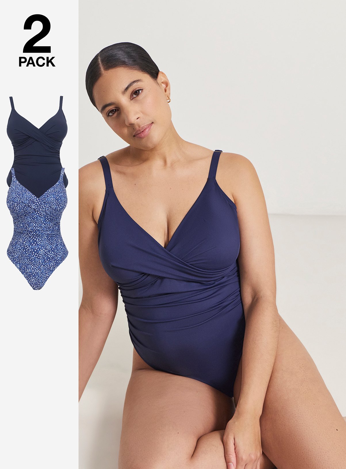 SIMPLY BE Magisculpt Tummy Control Plunge Swimsuits 2 Pack 24 - Image 1 thumbnail